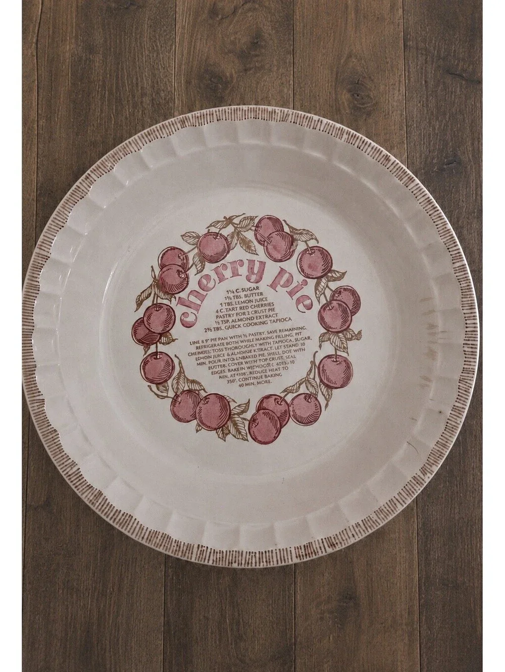 Country Harvest Cherry Pie Recipe Plate 11” inch 1983 Royal China Co Made In USA